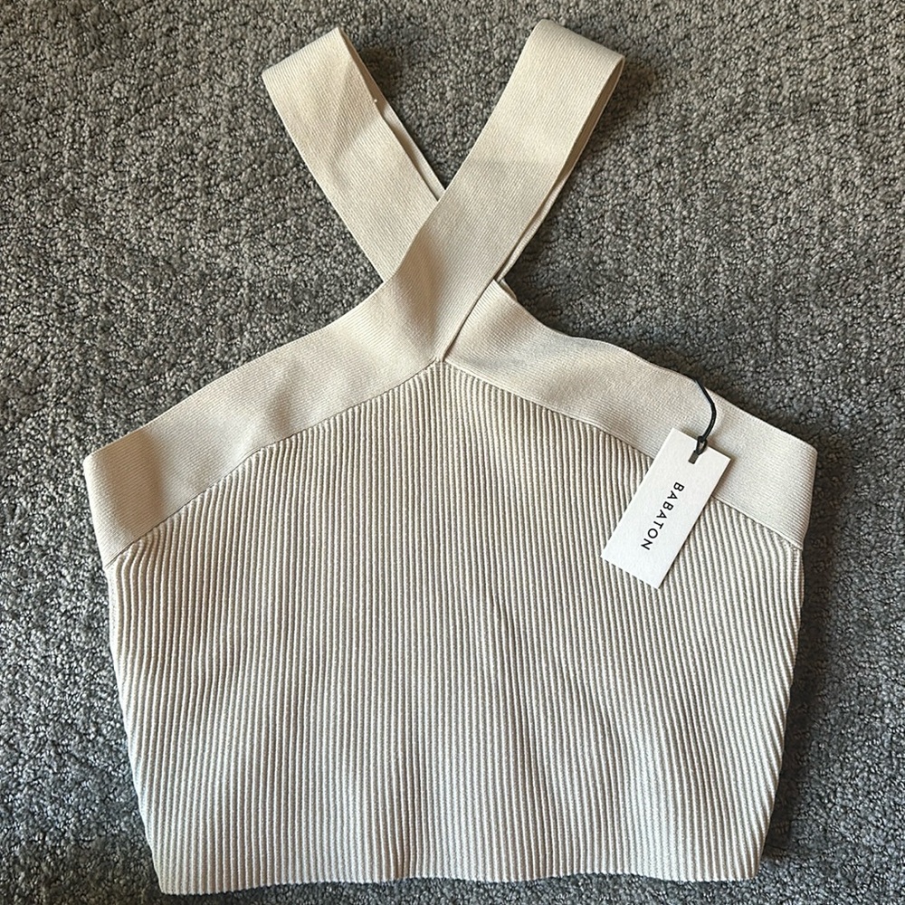 Babaton Sculpt Knit Cross Cropped Tank - Matte Pearl